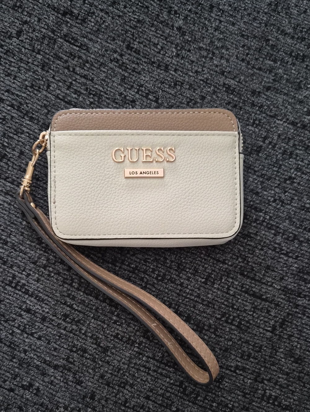 GUESS Cream and Taupe Two-Tone Leather Wristlet Card Holder